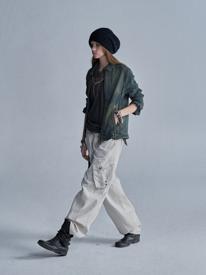 OXIDIZED WASHED STUDDED DENIM JACKET