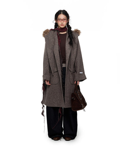TWEED FUR COLLAR OVERCOAT