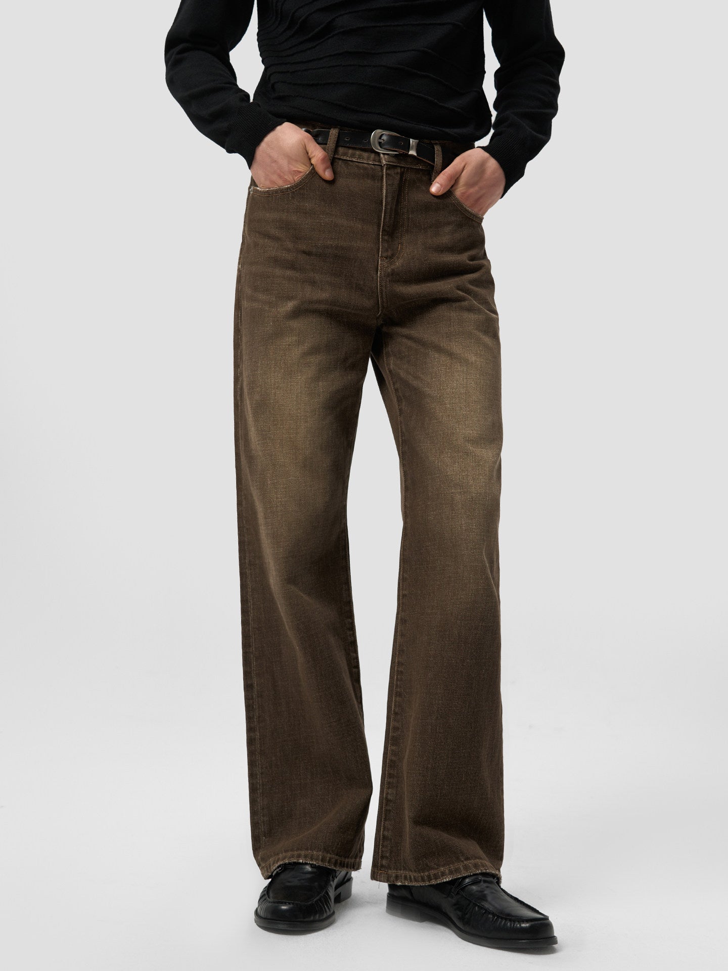 SAND BRONZE LEATHER DENIM PANTS