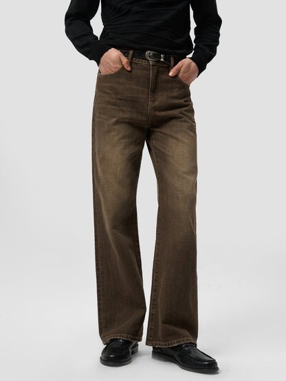 SAND BRONZE LEATHER DENIM PANTS