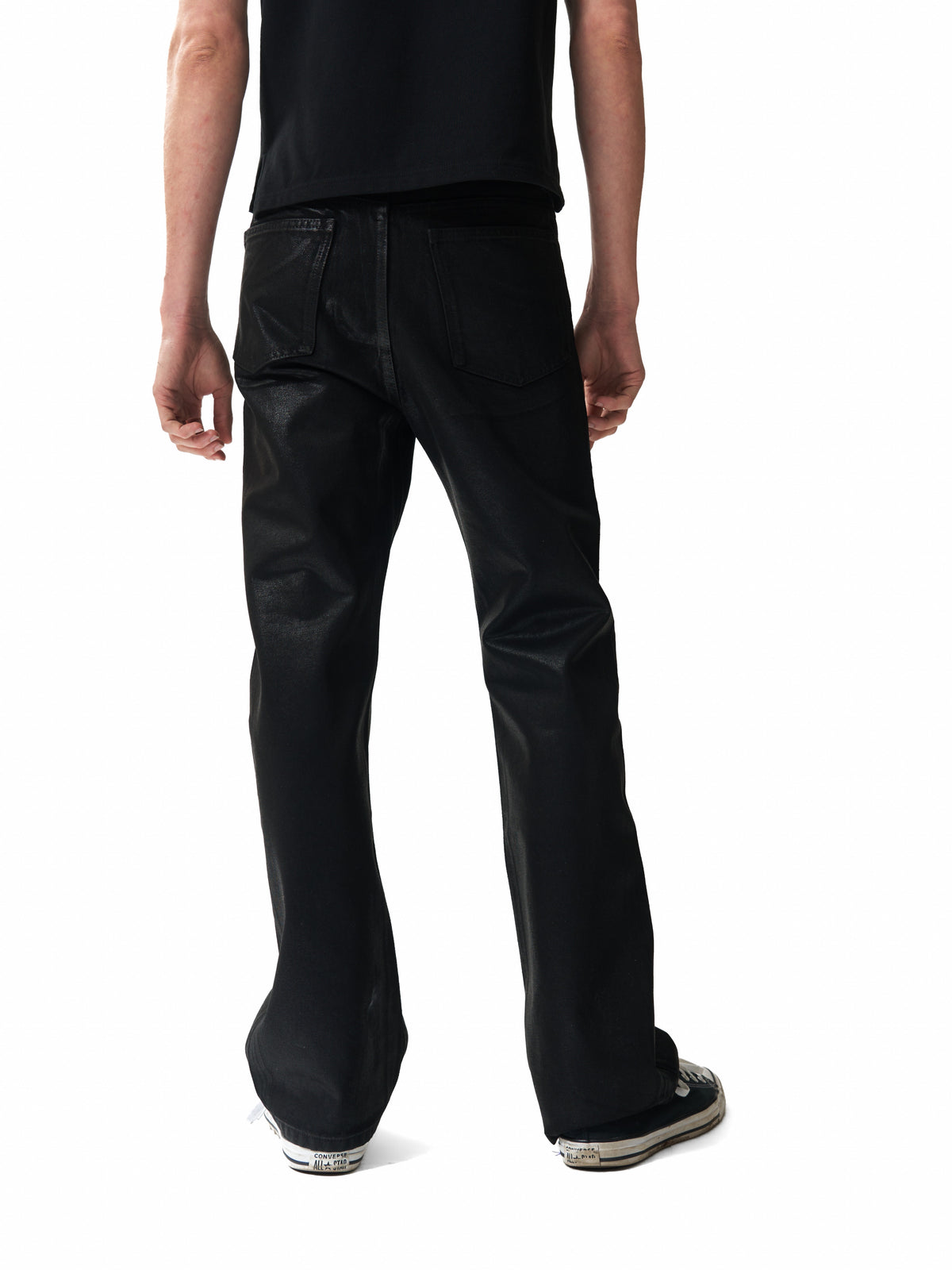 WAX COATED BOOTCUT DENIM JEANS