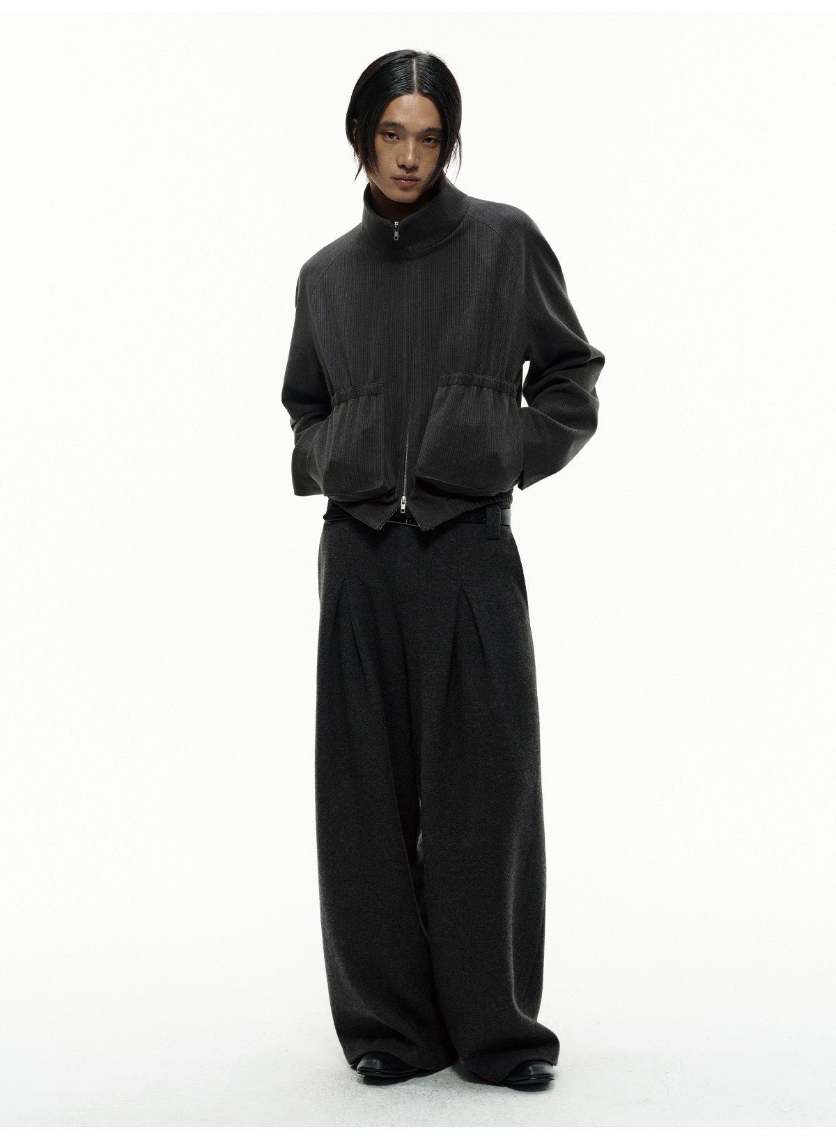 VERTICAL STRIPE WAIST LENGTH JACKET