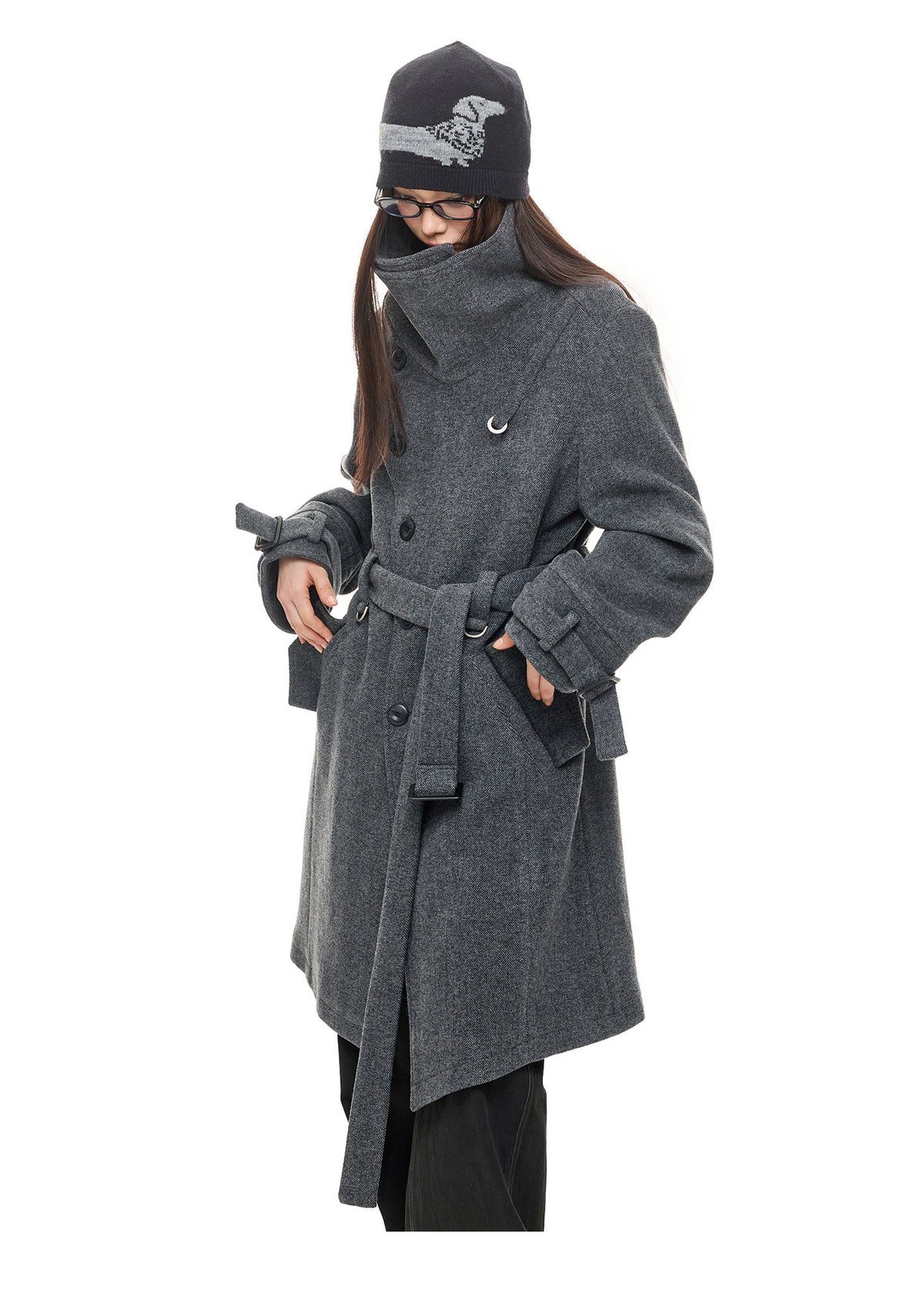 ASH GREY DIAGONAL CLOSURE COAT