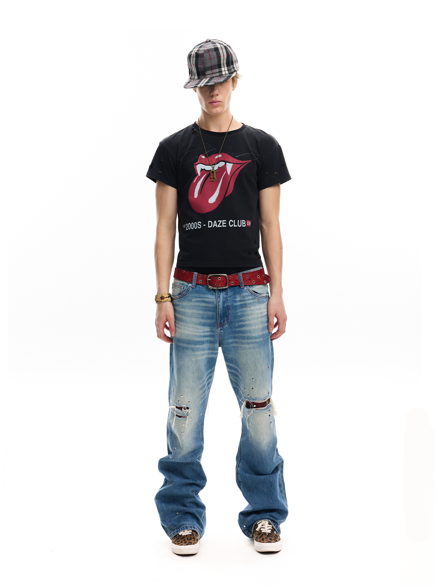 RED LINE PATCHWORK DENIM JEANS