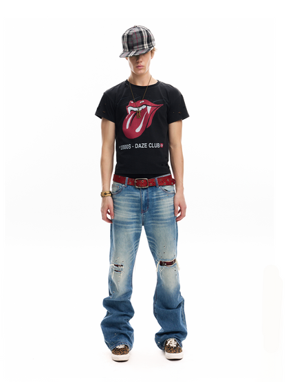 RED LINE PATCHWORK DENIM JEANS