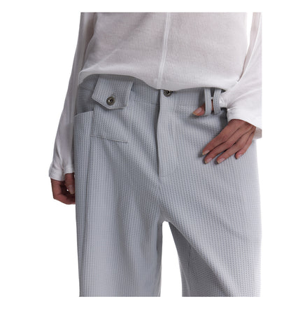 WAFFLE PLEATED WIDE LEG PANTS