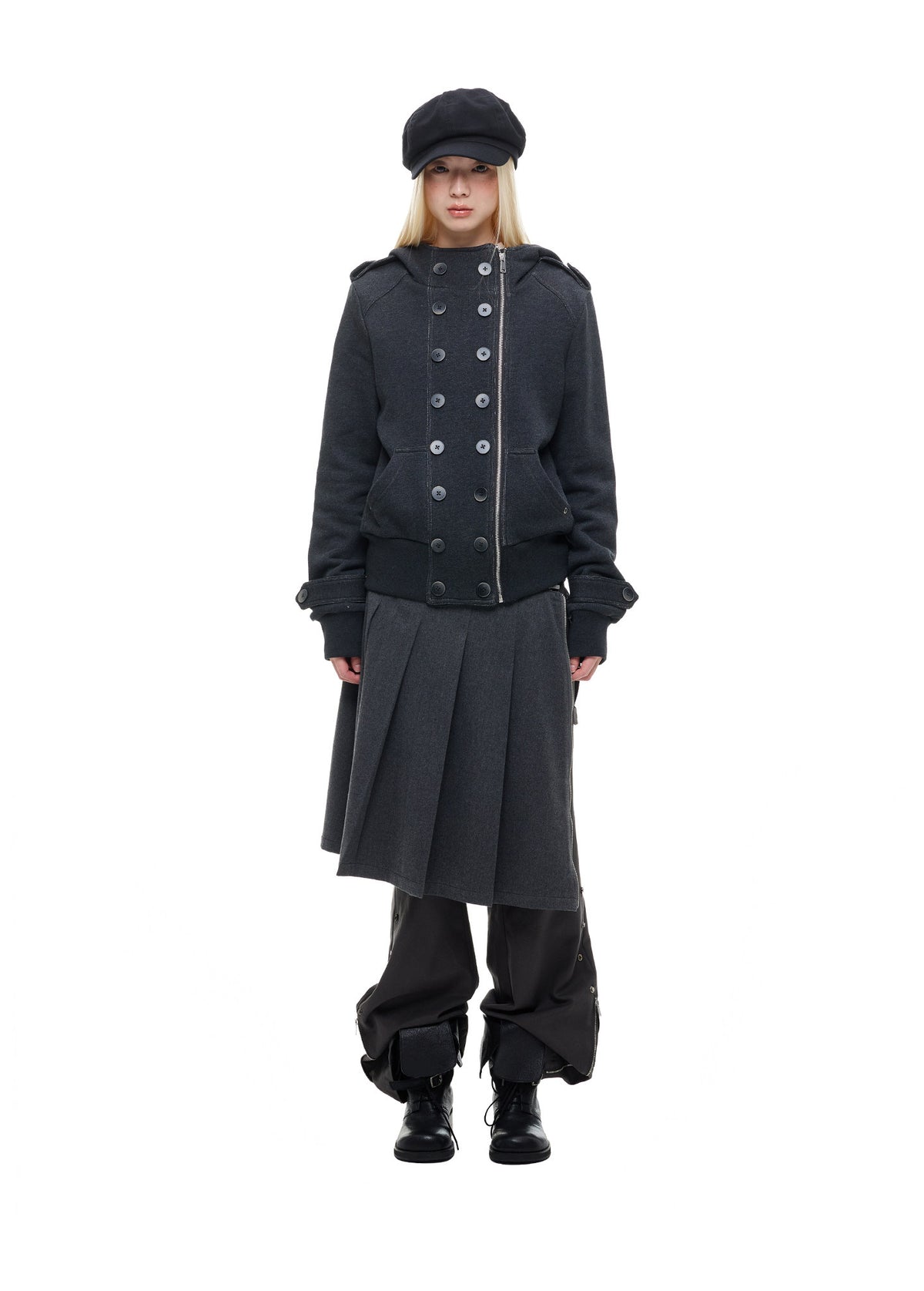 MULTI-BUTTON HOODED CROPPED UTILITY JACKET