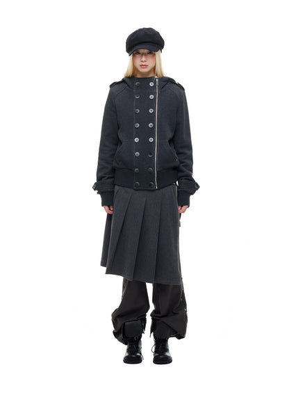 MULTI-BUTTON HOODED CROPPED UTILITY JACKET