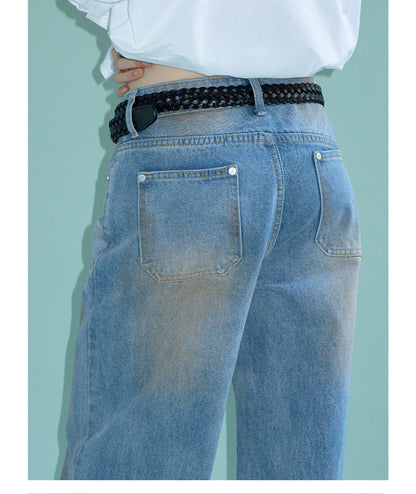 MID RISE CAT WHISKER FADED STRAIGHT LEG JEANS