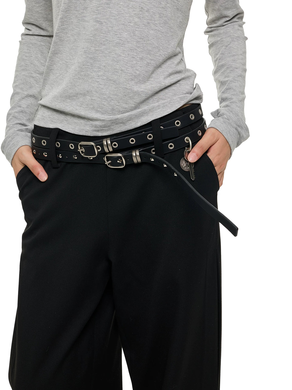 DOUBLE STRIPE STUDDED WAIST BELT