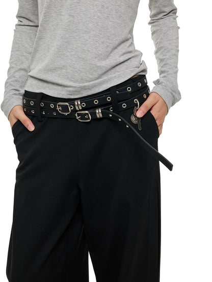DOUBLE STRIPE STUDDED WAIST BELT