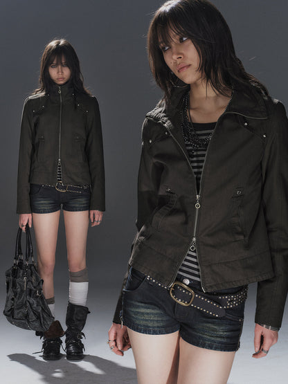 DARK METAL HARDWARE SLIM ZIP JACKET