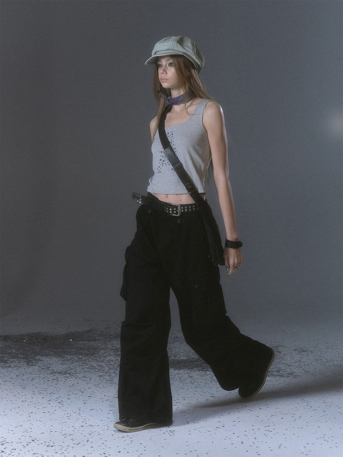 STUDDED TWO-TONE METAL CARGO PANTS
