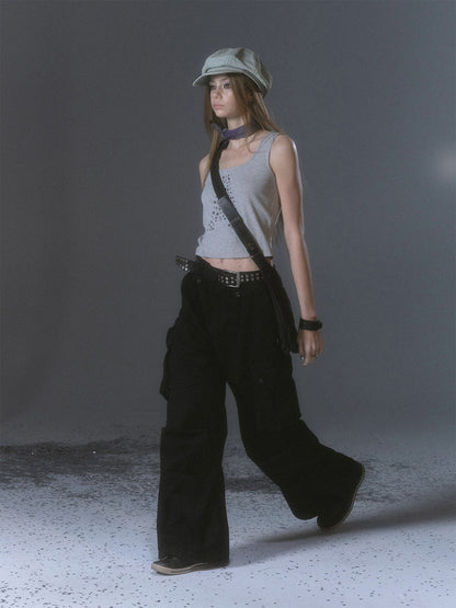 STUDDED TWO-TONE METAL CARGO PANTS