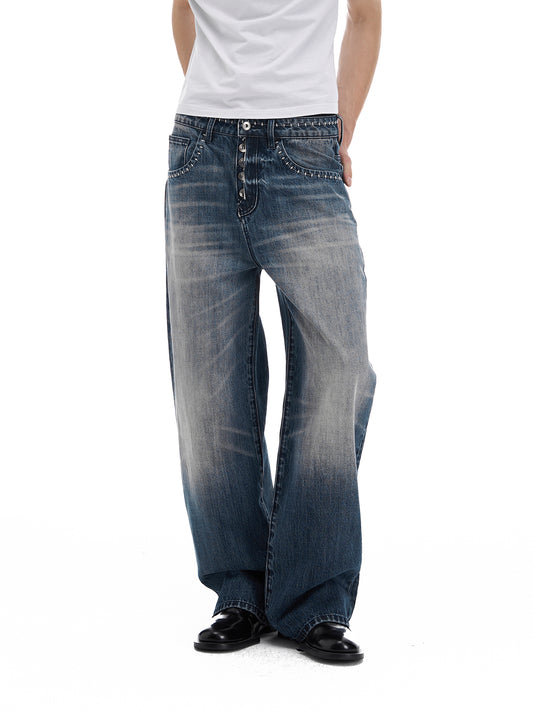 HEAVY WASHED DOT STITCH JEANS