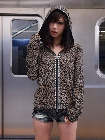 HOODED LEOPARD KNIT CARDIGAN