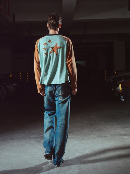 DARK WASHED DESTROYED STRAIGHT JEANS