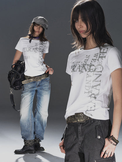 SILVER GLITTER LETTER SLIM TEE