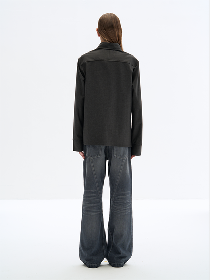 GREY JEWEL BUTTON TEXTURED SHIRT