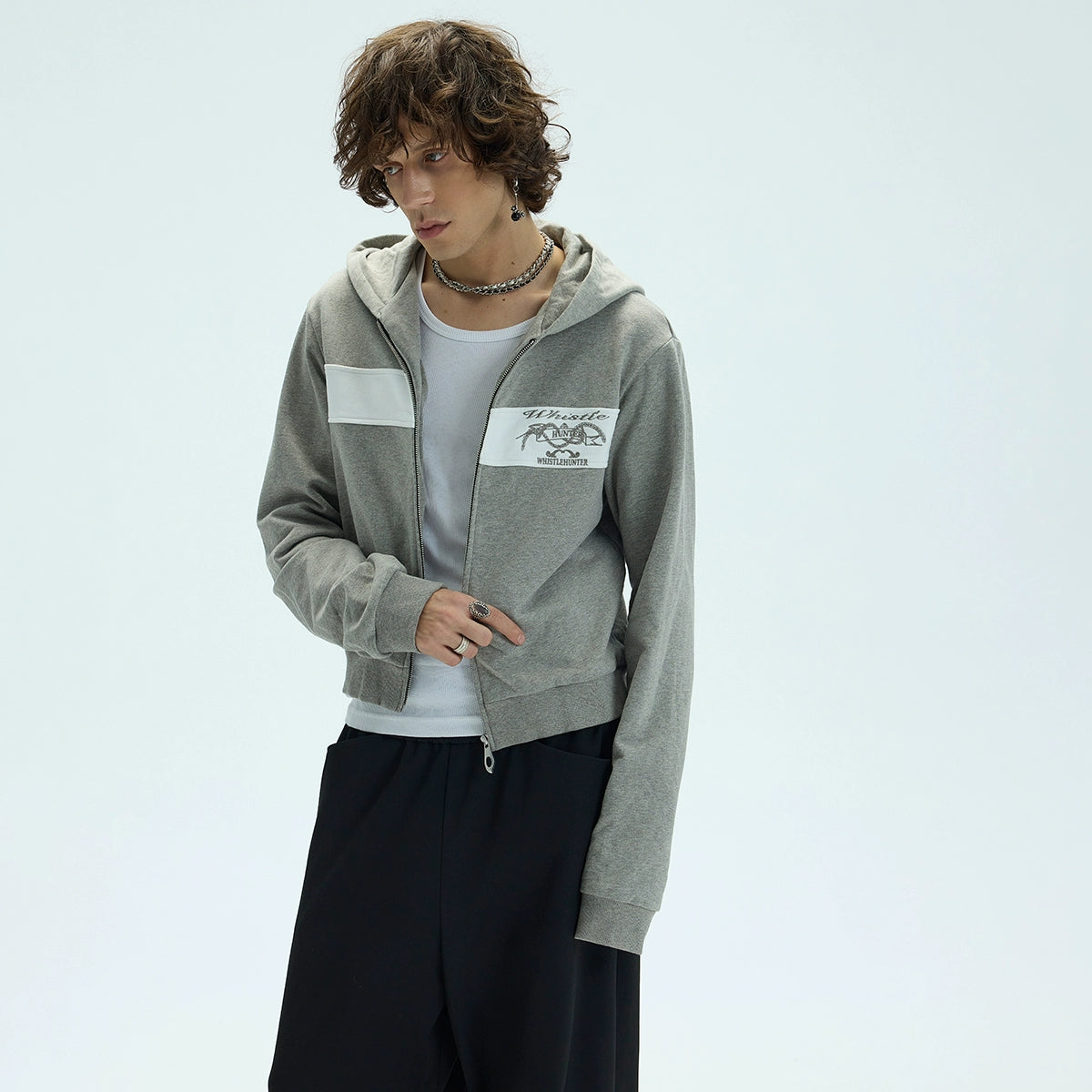 CONTRAST PATCHWORK ZIP HOODIE