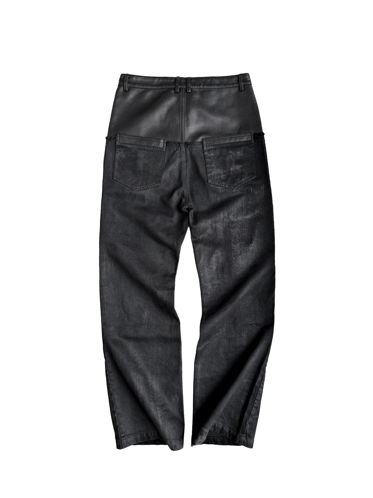 DOUBLE WAIST PU PATCHWORK JEANS