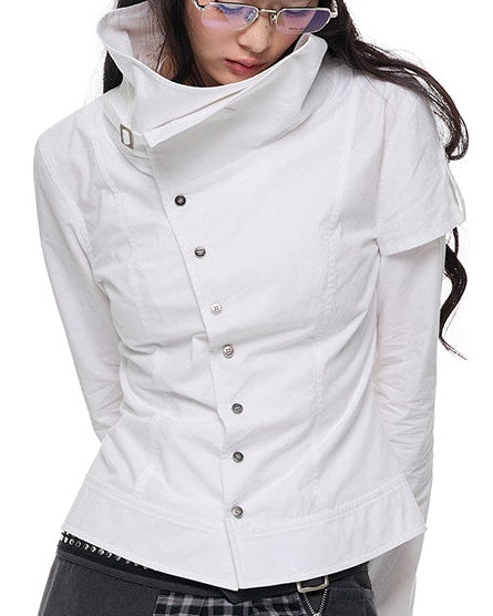 TAILORED DIAGONAL STAND COLLAR JACKET
