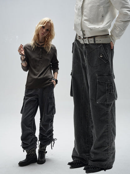 DRAWSTRING PLEATED WIDE LEG CARGOS