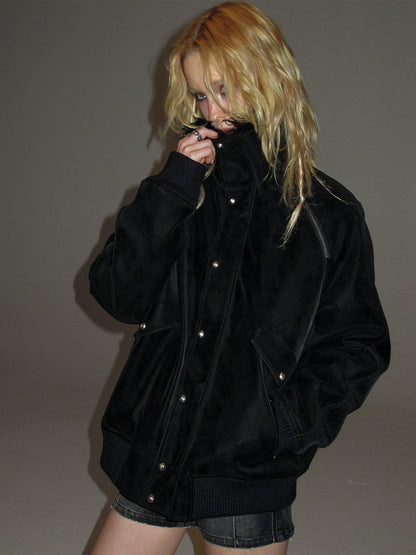 LAMB FUR WOOL-COLLAR PLUSH JACKET