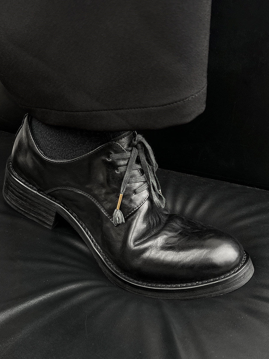 PLEATED LAYERED COWHIDE DERBY SHOES