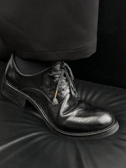 PLEATED LAYERED COWHIDE DERBY SHOES