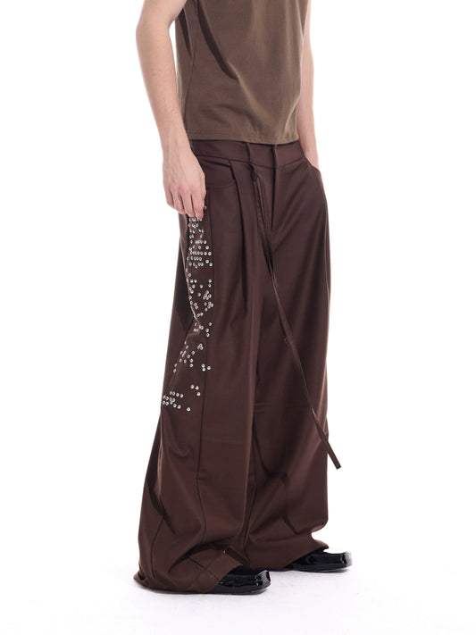 STUDDED RIBBON STRAIGHT PANTS