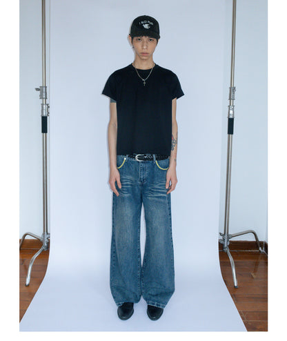 WASHED WIDE LEG SILHOUETTE JEANS