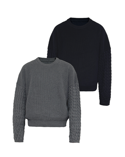 CABLE SLEEVE HEAVYWEIGHT COTTON SWEATER