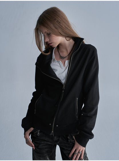 ASYMMETRIC ZIP STAND COLLAR JACKET