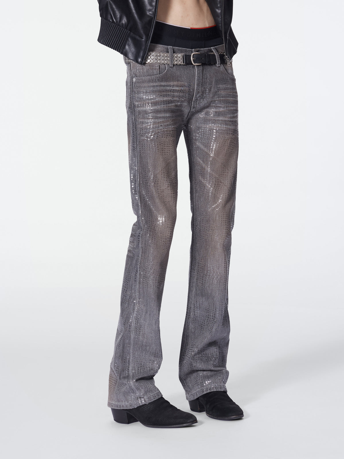RUST STAIN SNAKE SCALE JEANS