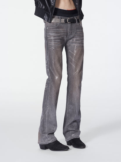 RUST STAIN SNAKE SCALE JEANS