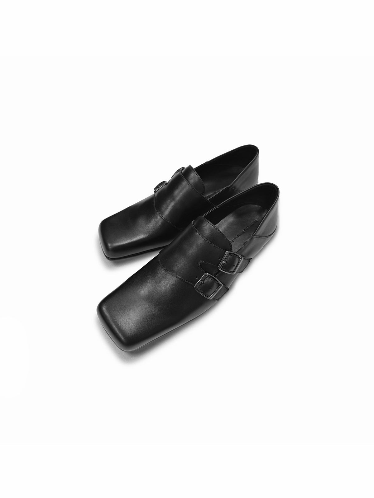 SQUARE TOE CALFSKIN BUCKLE LOAFERS
