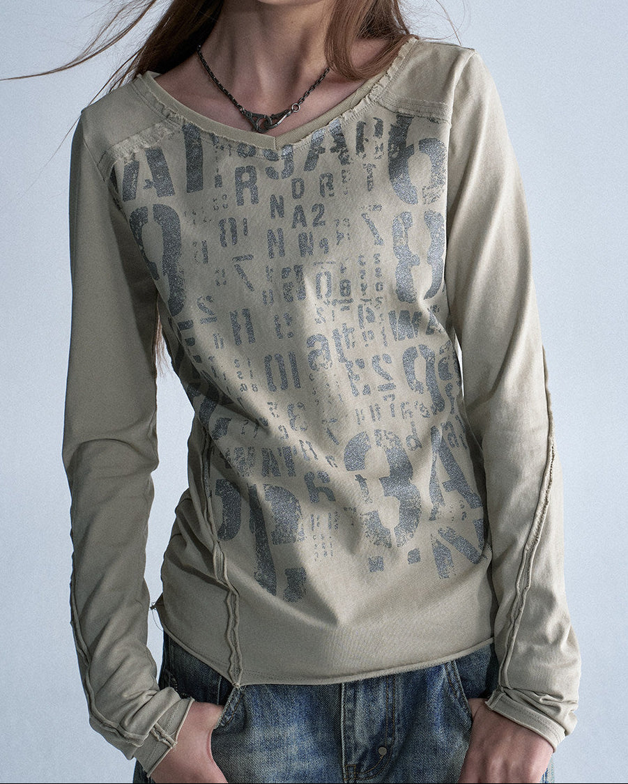 Y2K FRAYED GRAPHIC SLIM TOP