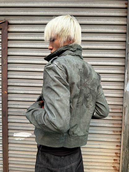 ASH DYED BADGE BIKER JACKET