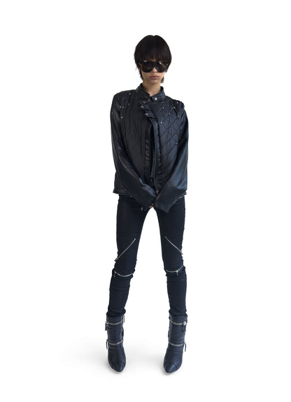 NOIR DIAMOND QUILTED BIKER JACKET