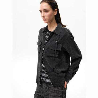 SAND MATTE MILITARY ZIP SHIRT
