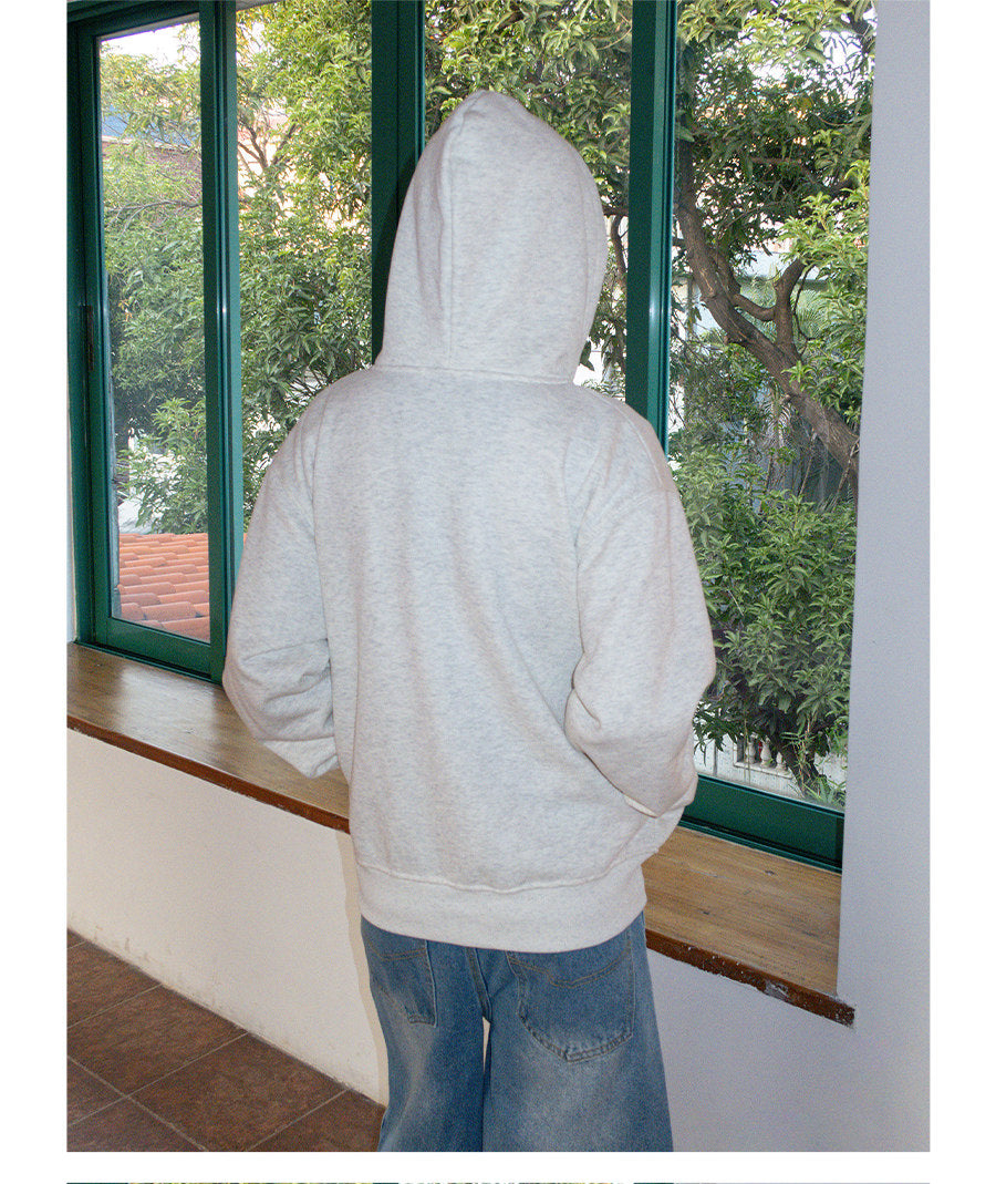 DOUBLE ZIP LOVE SLOGAN HOODED FLEECE JACKET