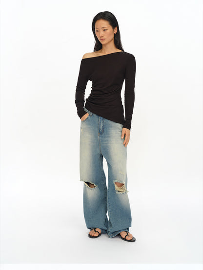 WASHED VANDALIZED STRAIGHT JEANS