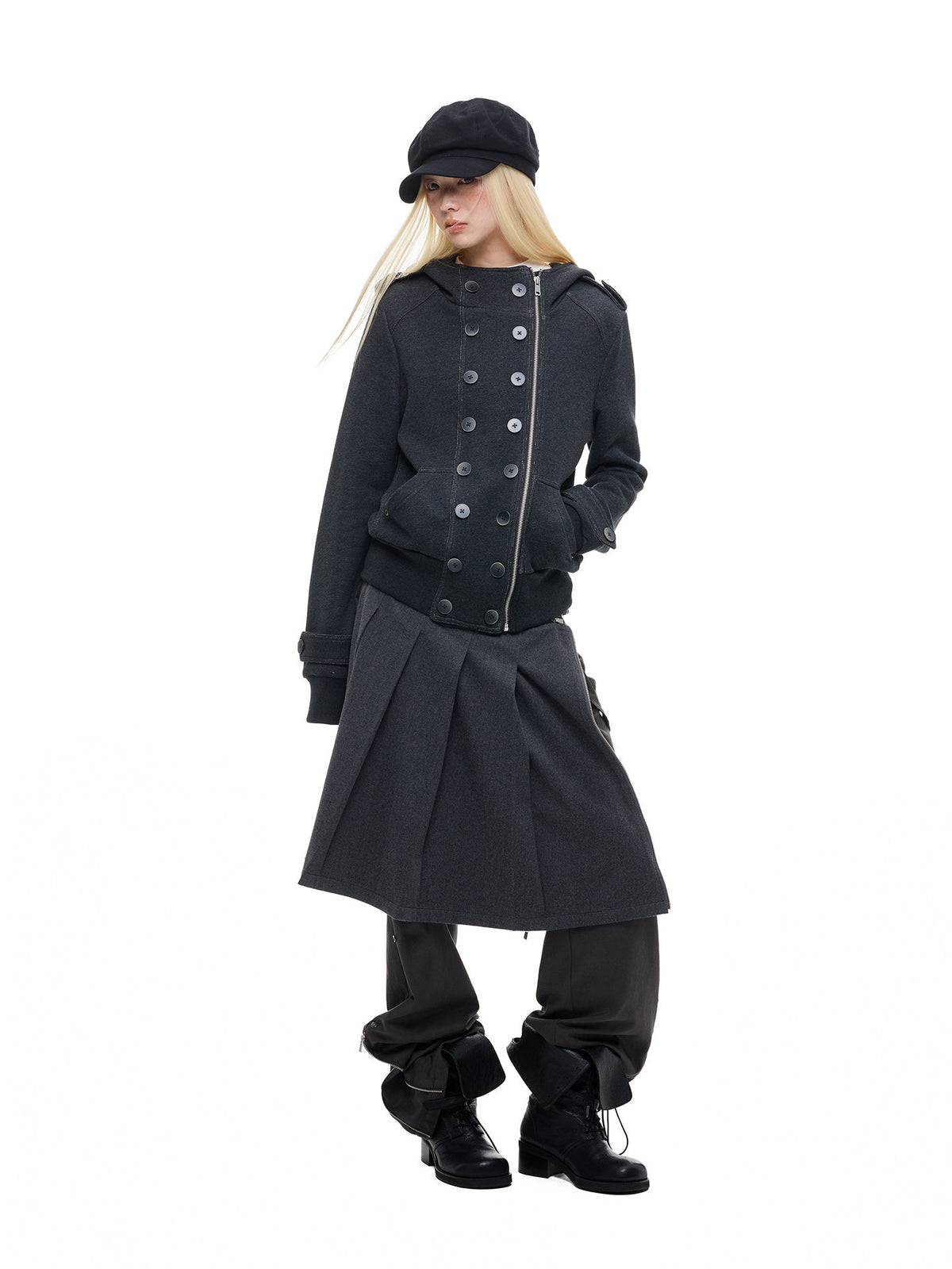 MULTI-BUTTON HOODED CROPPED UTILITY JACKET