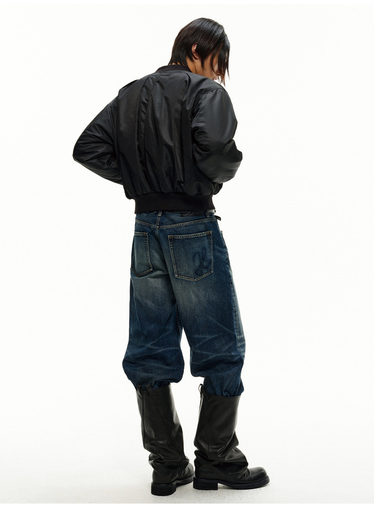 BACK PLEATED TWILL COTTON BOMBER