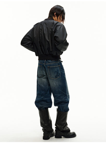BACK PLEATED TWILL COTTON BOMBER
