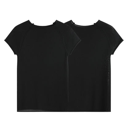 BLACK LINEN ROLLED EDGE TEE