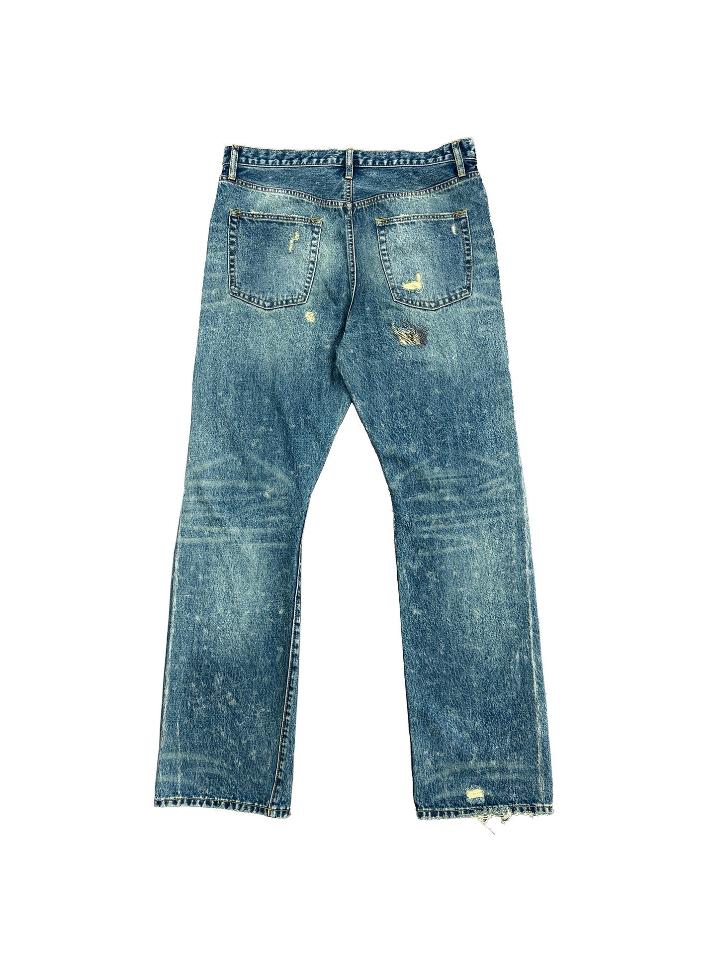DARK WASHED DESTROYED STRAIGHT JEANS
