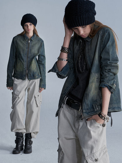 OXIDIZED WASHED STUDDED DENIM JACKET