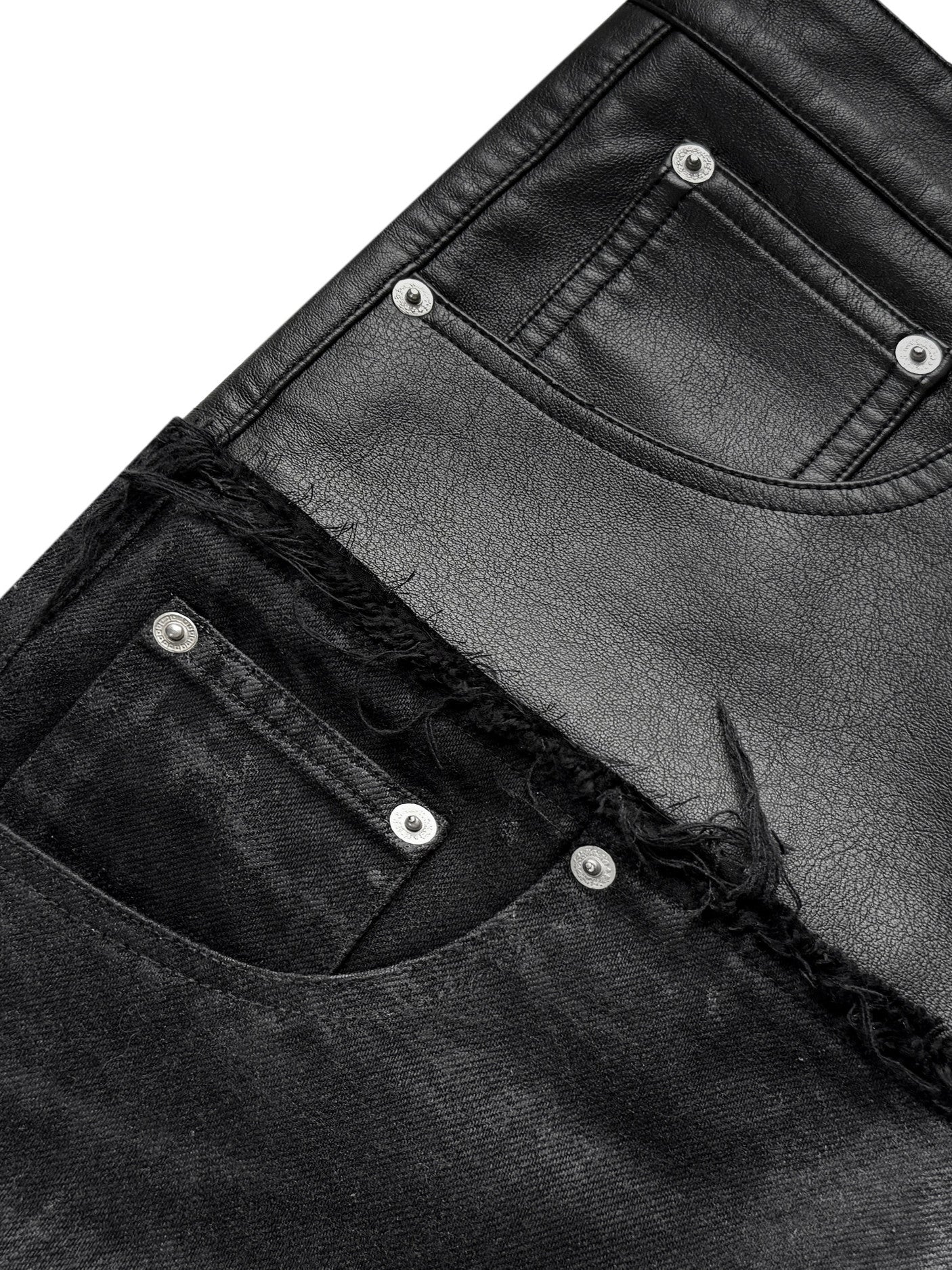 DOUBLE WAIST PU PATCHWORK JEANS
